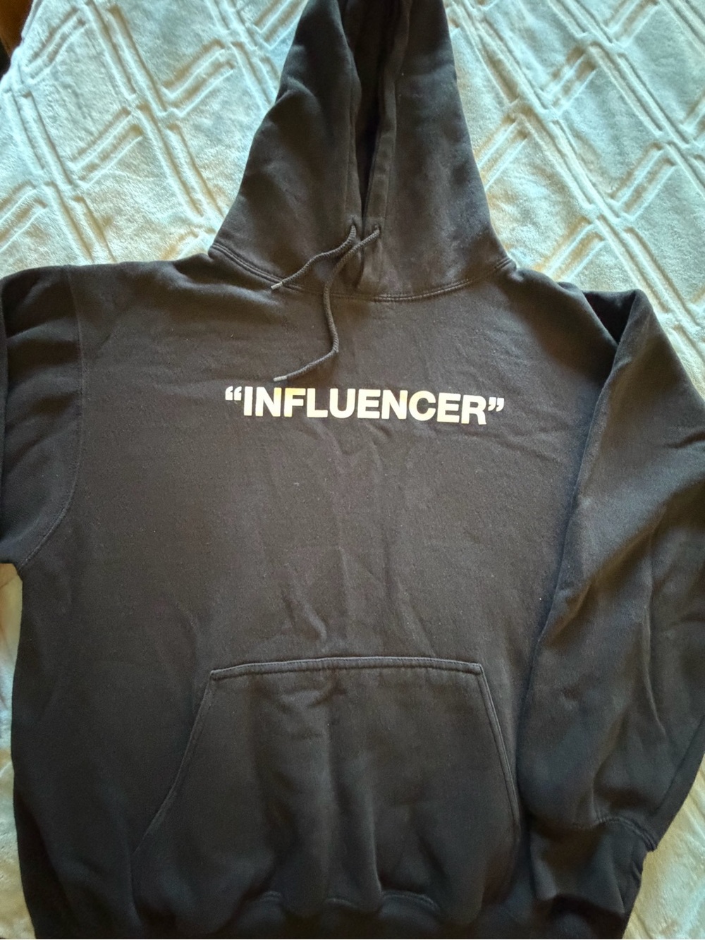 Black Graphic Pullover Hoodie with "INFLUENCER" Chest Print - Women